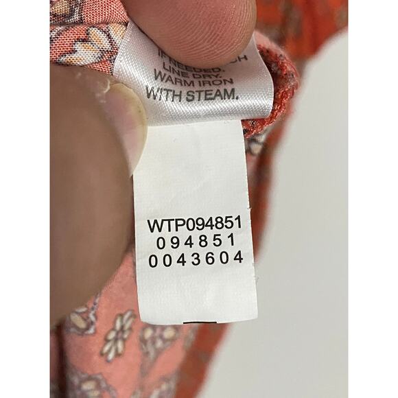 J Jill Floral Button Blouse Orange Top L Hippie Boho Peasant Lagenlook Tassel - Picture 10 of 10